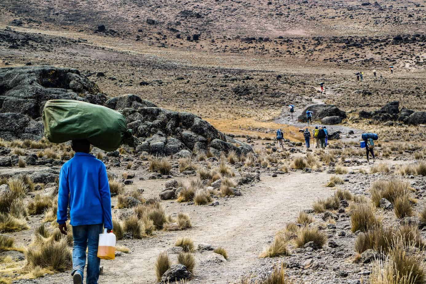 People walking up Mount Kilimanjaro, Tanzania