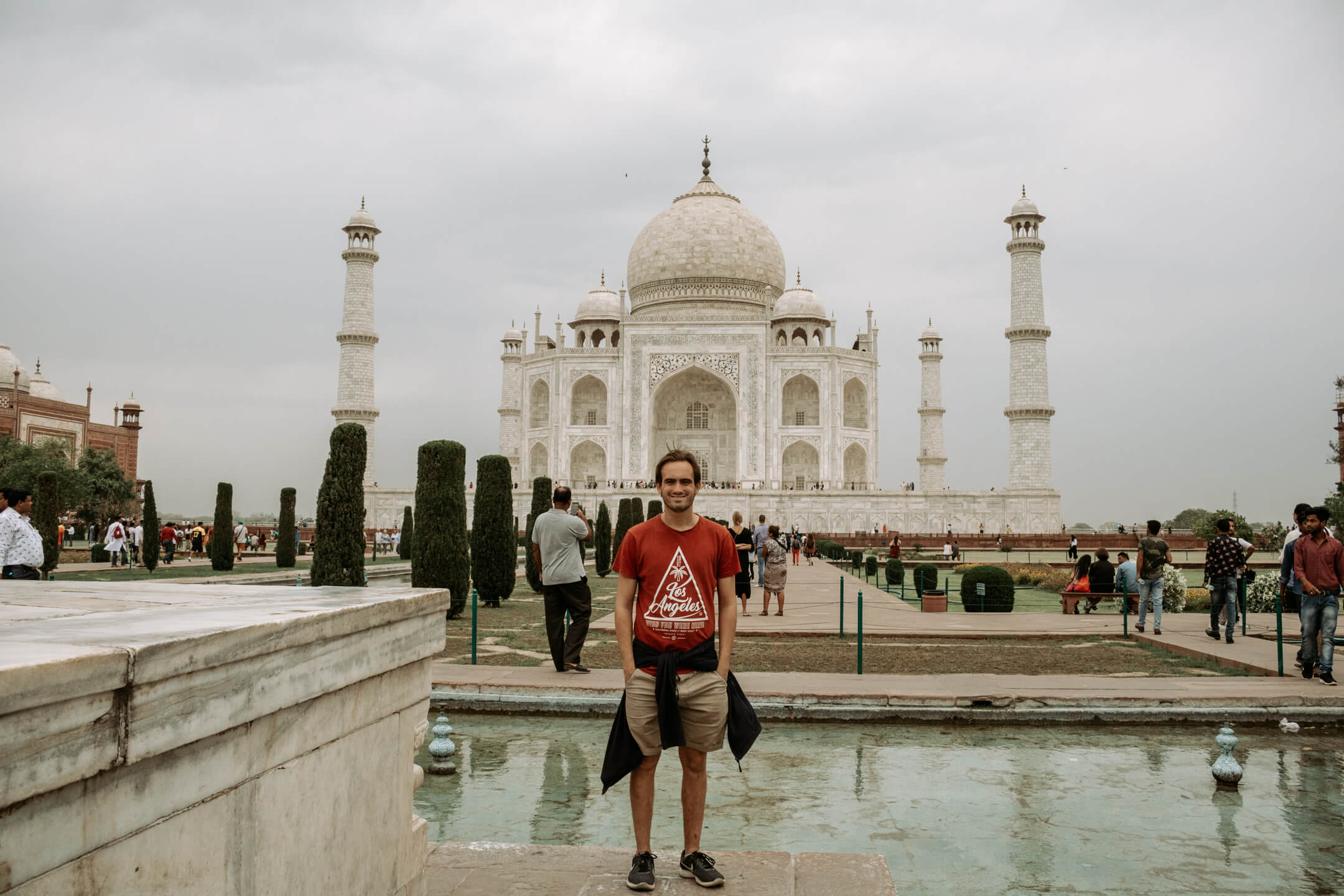 The Taj Mahal fountain in Agra, India