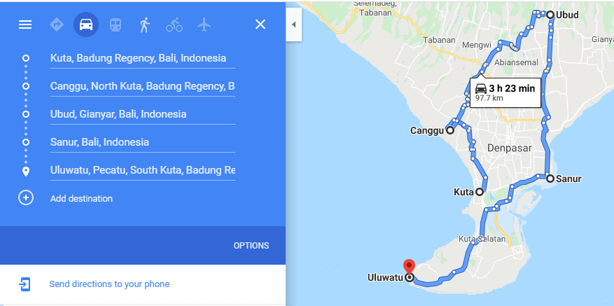 2 week Bali itinerary map
