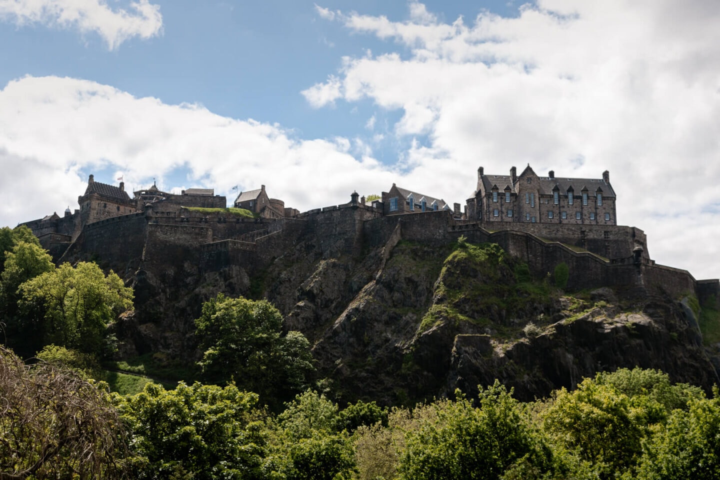 views of Edinburgh Castle from Princes Street Gardens