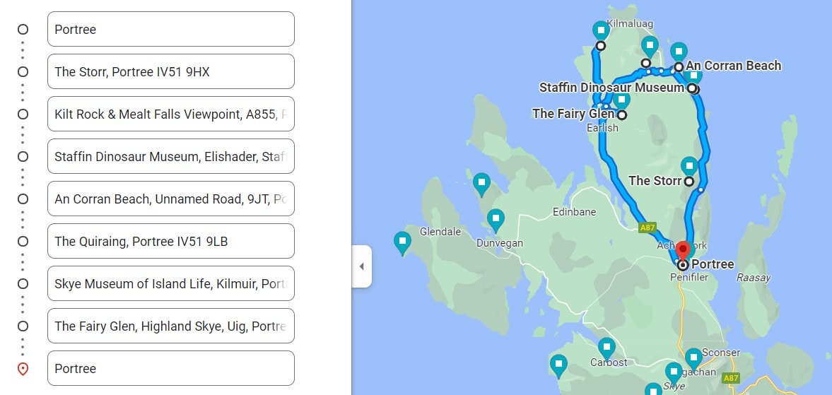 Isle of Skye itinerary map