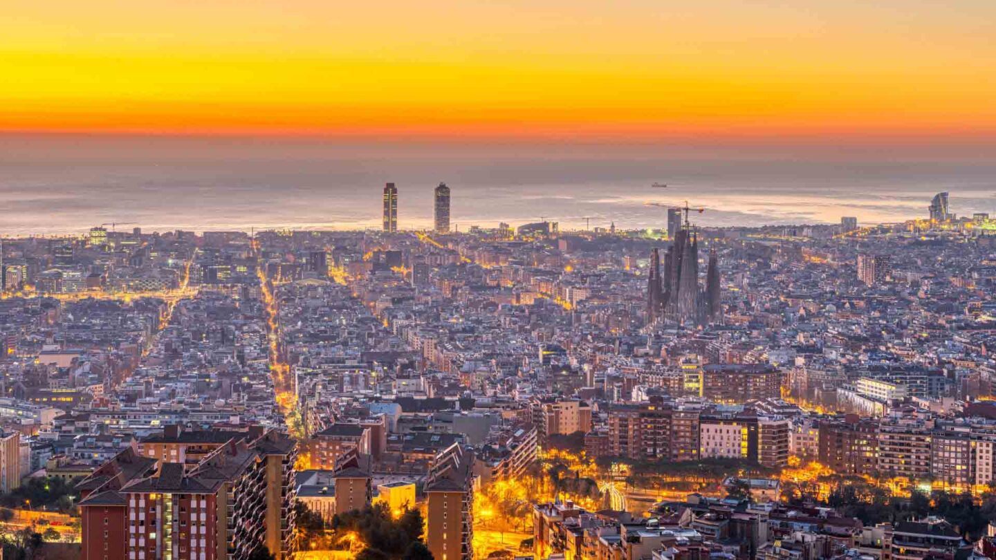 Barcelona city skyline at sunset, Barcelona 3 day itinerary