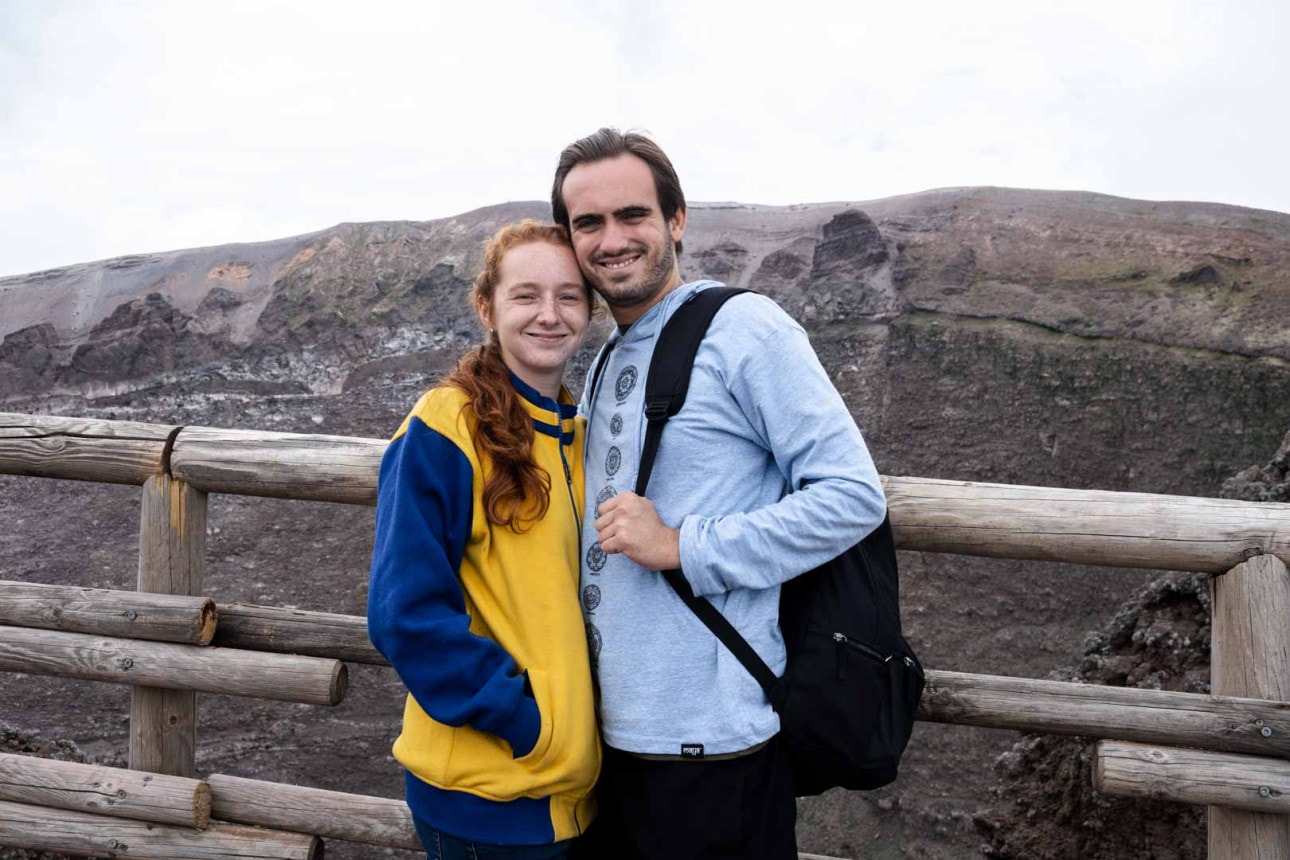 Couple at the Mount Vesuvius crater in Italy