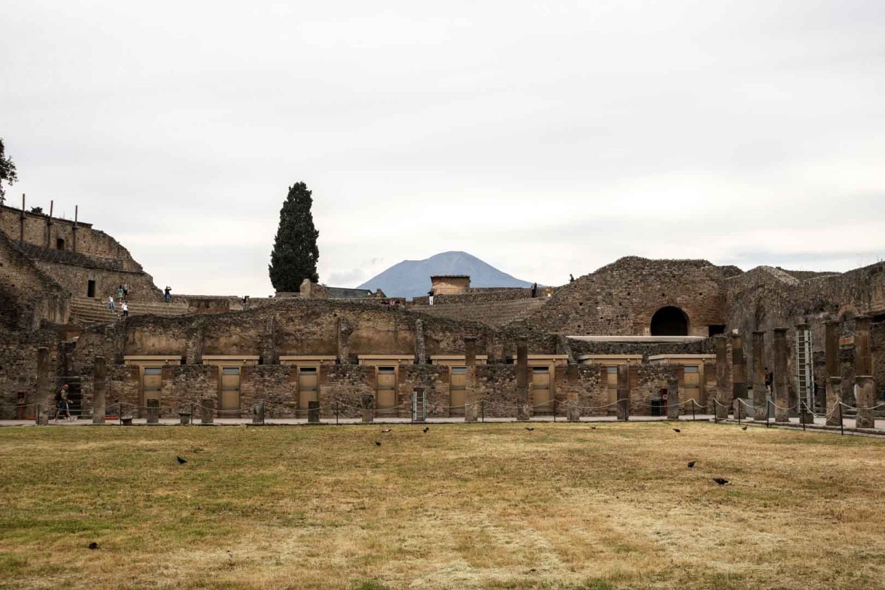 Pompeii ruins with Mount Vesuvius in the background